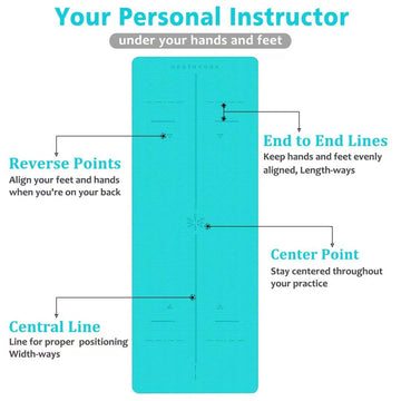 Heathyoga TPE Body Alignment System Yoga Mat - Turquoise